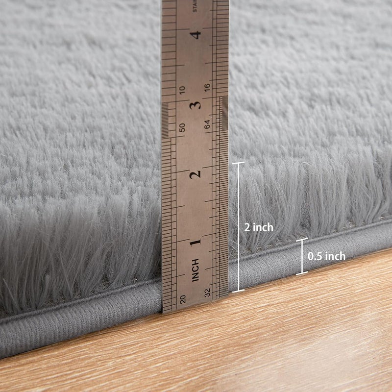Softlife Fluffy Rugs for Bedroom, Shag Cute Area Rug for Girls and Kids Baby Room Home Decor, 2 x 5 Feet Oval Indoor Carpet for Nursery Dorm Living Room, Grey - Image 2